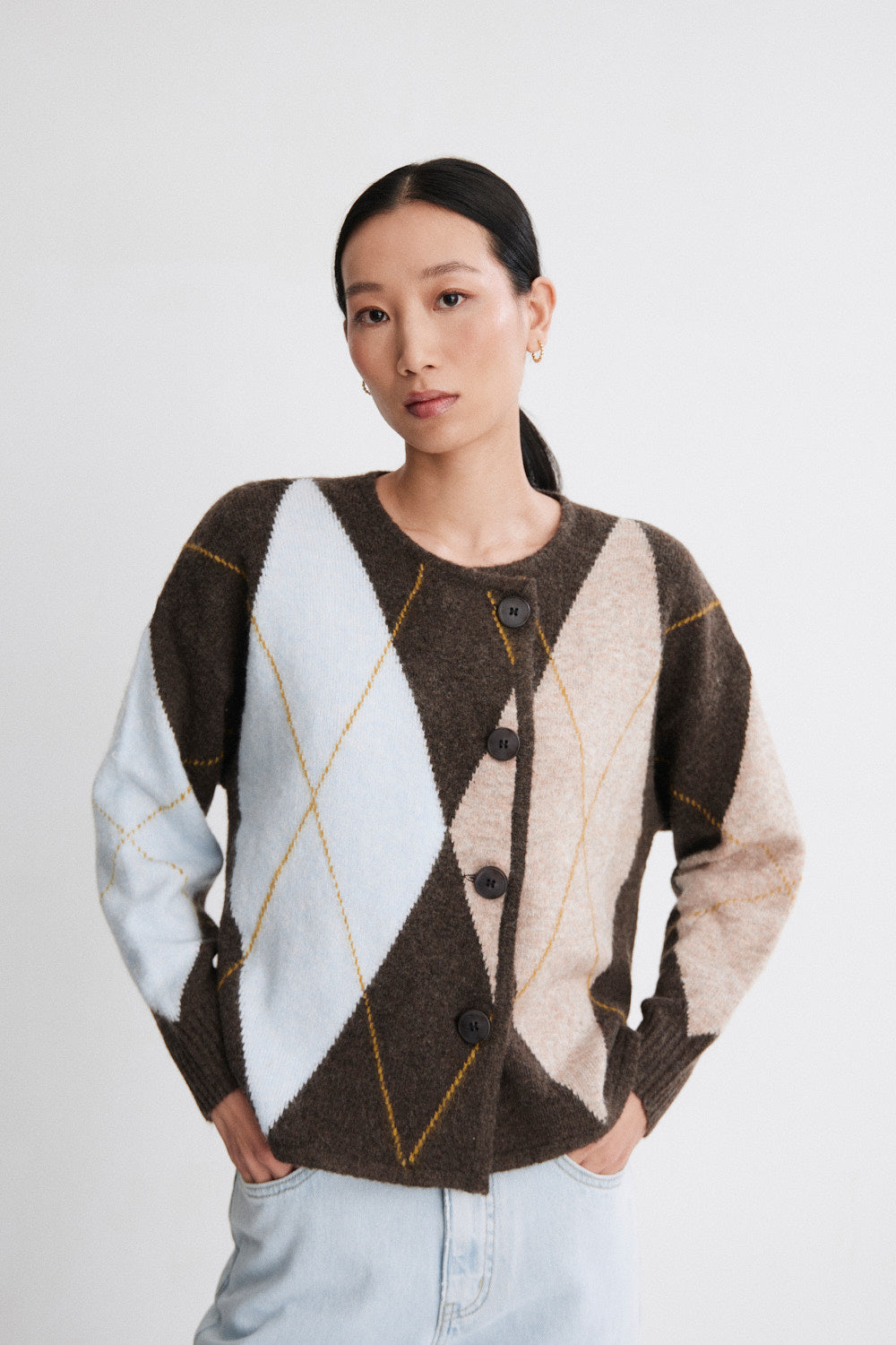 Cardigan Elowen Rombos Marrón