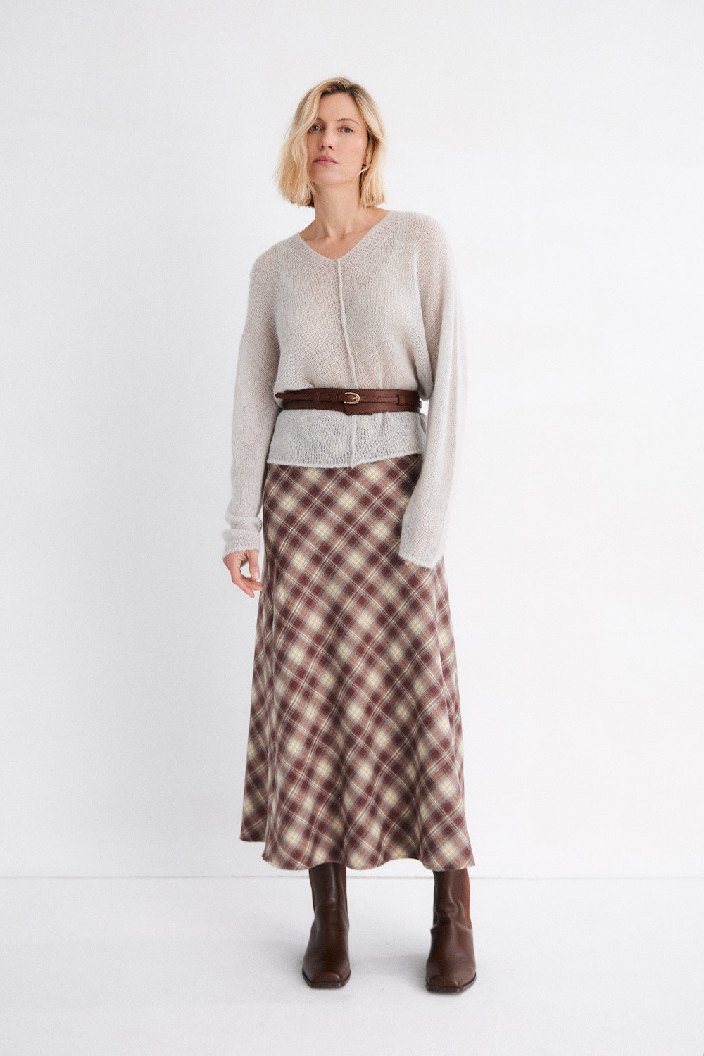 Falda Midi Cuadros Sakura Granate