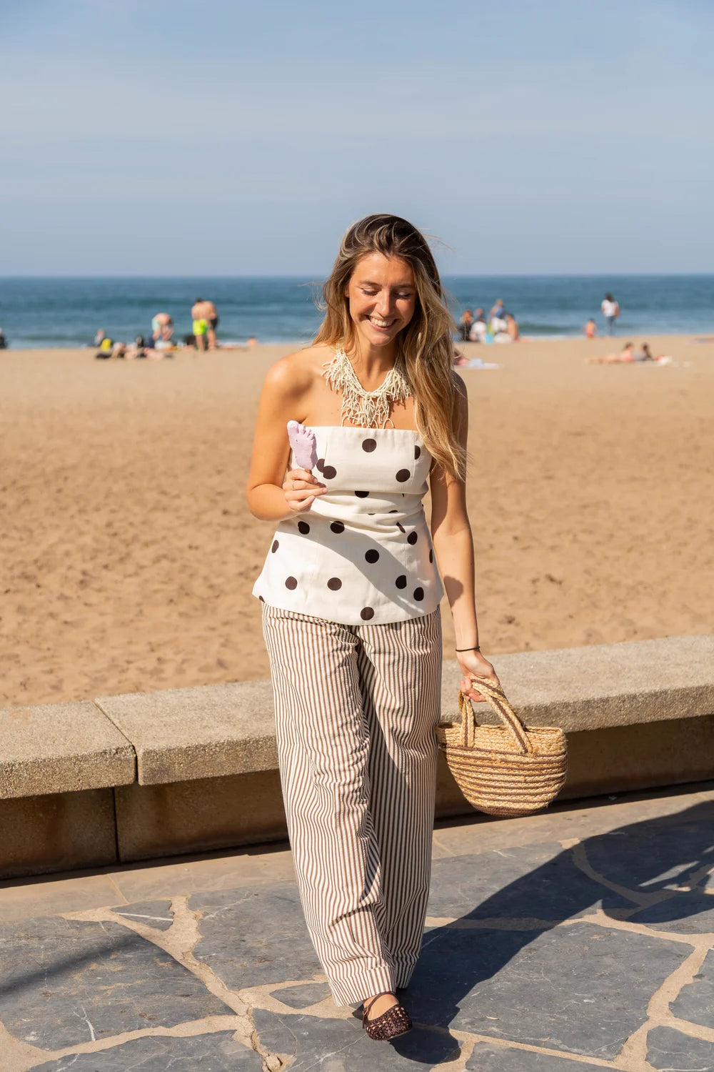 Top Wixie Lunares Beige