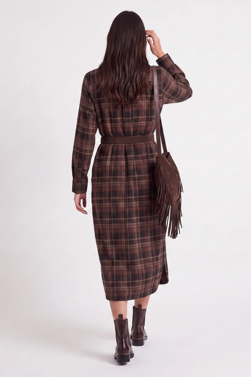 Vestido Cuadros Coraura Marrón